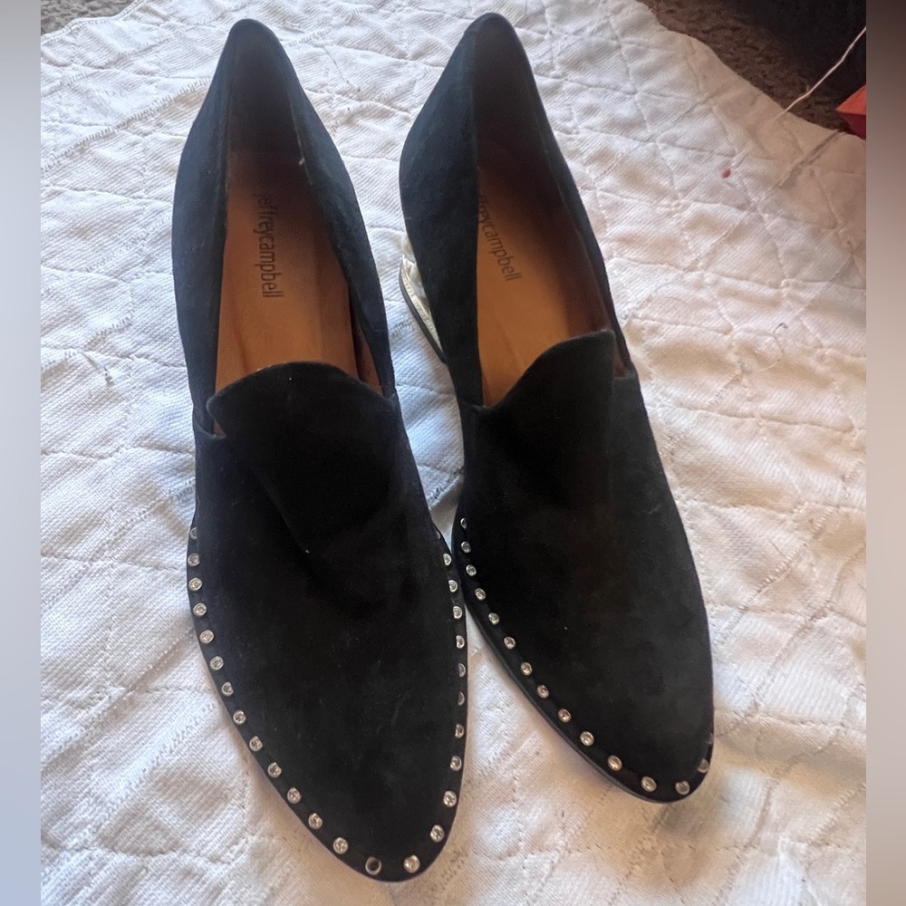 Jeffrey Campbell suede sheepskin pearl mules